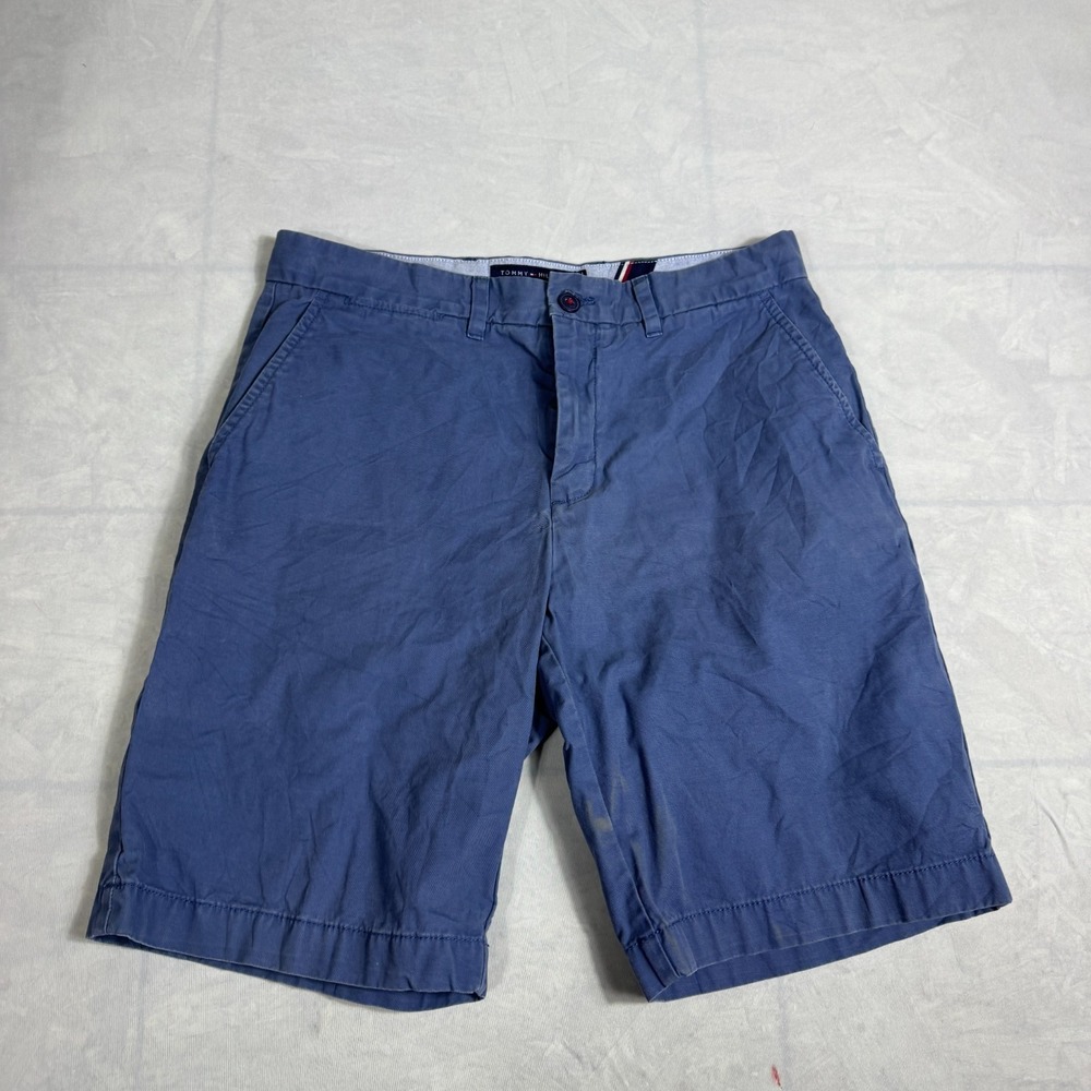 Tommy Hilfiger Mens Chino Shorts Blue Classic Fit Flat‎ Front Slash Pocket 32